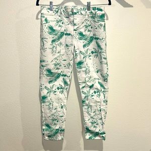 White/ Green Floral Demin Cropped Jeans, Lolita